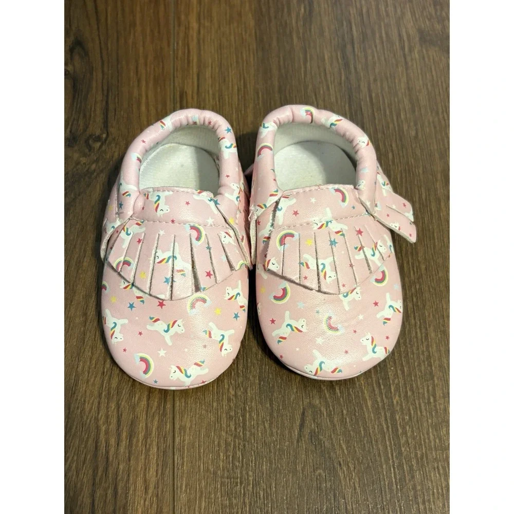 Unicorn Dreams Pink Unicorn Rainbow Moccasin Baby Shoes US 4 12-18 Months